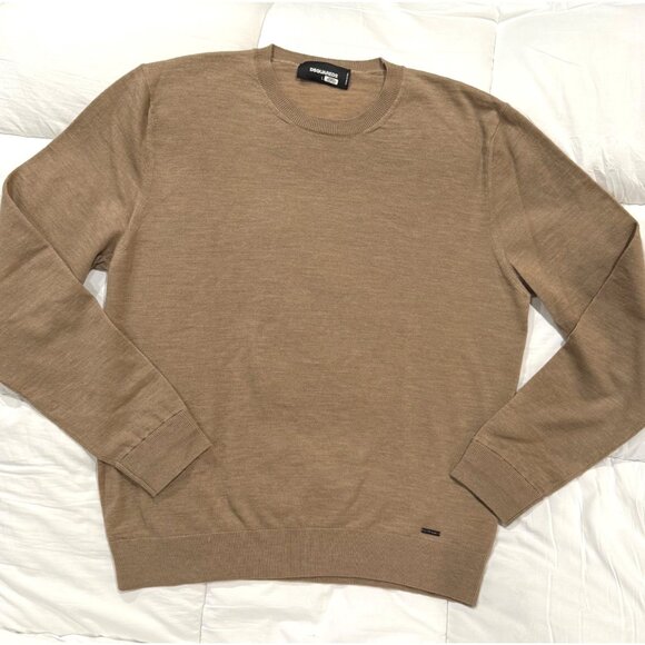 DSquared2 mens virgin wool blend sweater beige tan size L lightweight, Italy‎ - Picture 1 of 8